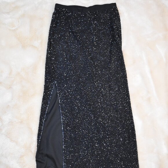 Cache Vintage Black Silk Beaded Maxi Skirt Sz 12 Formal Y2K Sparkly Chic - Picture 11 of 11